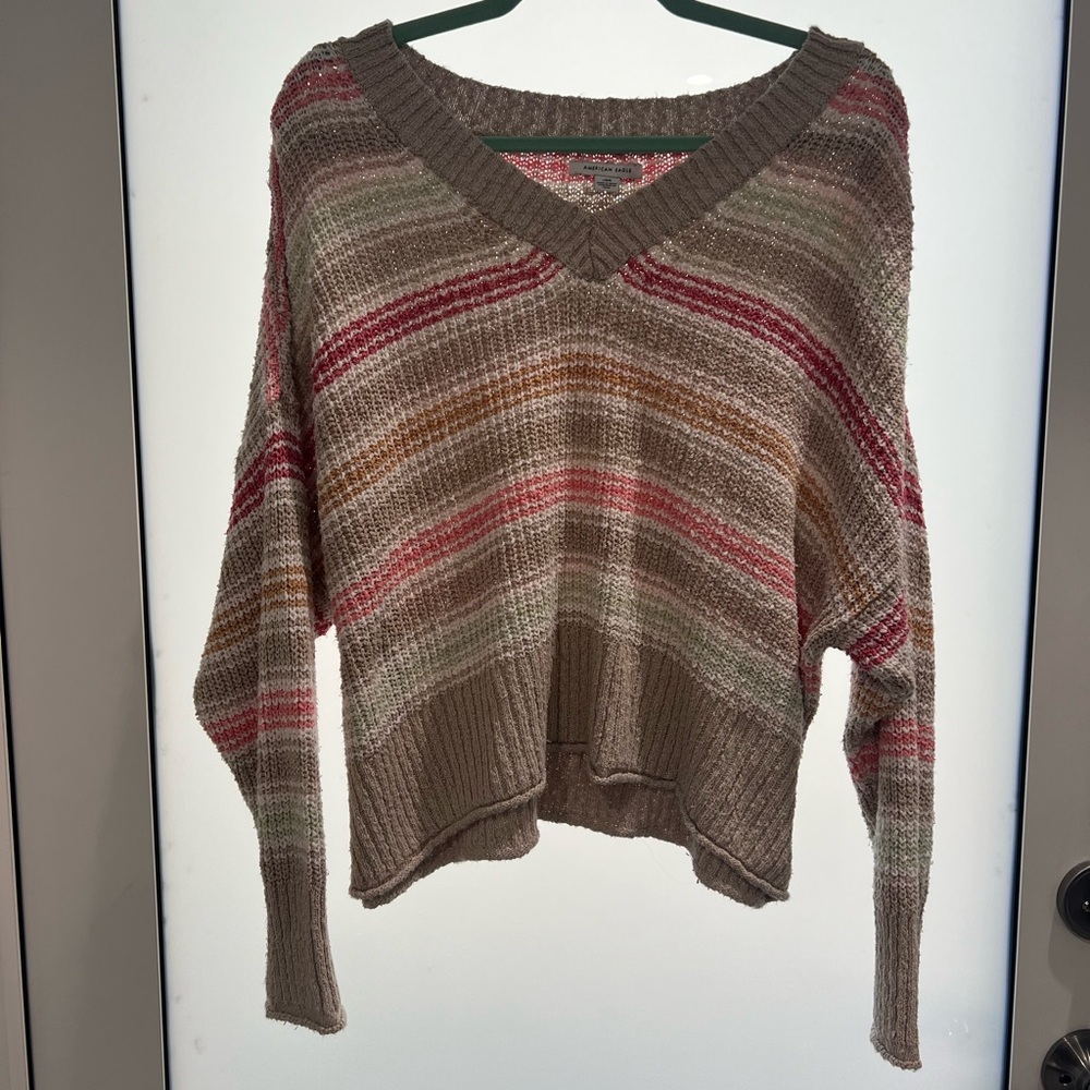 Striped V-Neck Slouchy Sweater